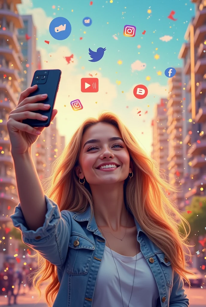 Generate a promotional recruitment poster for social media work written in Spanish calling for joining the group by putting social media icons and digital money and dollars in the image.