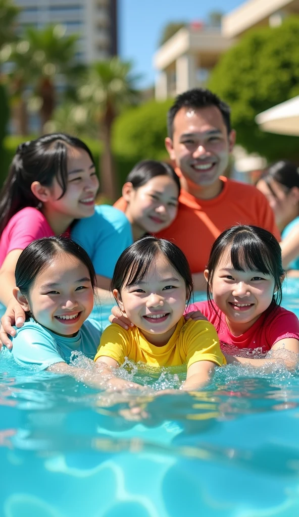 Big Mom happy with kids at pool party