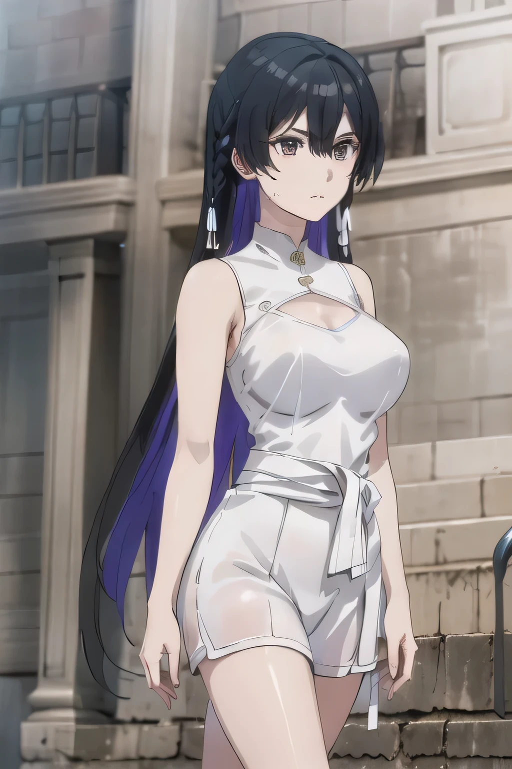 Faces are very important,Suppressed，My nipples are pointed、It's see-through when it's wet,{{X}},I'm drawing her expression more delicately，walking alone，        city tour        ,，（（（She's wearing casual tourist style clothes）））， I have a SLR camera  ,（Let's draw a more delicate look），（sleeveless wool sweater），（ Pleated Legs，white panties），（That work is enough for one person {X} Why don't you strike the perfect balance to curb destruction）、 That's enough，frown。unless the job requires it。 {X}、 ,    Attractive 40-year-old adult woman takes off her uniform,                        big black wavy hair, ,   Big Breasts, thin waist ， ,   ，