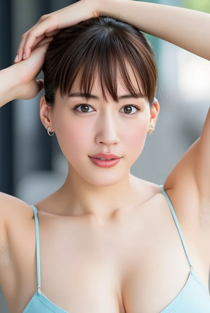masterpiece,( Showing bare armpits:1.5)、One beautiful girl、胸の形がわかるストラップレスMicro Bikini着る:1.5、((small, Flat Chest:1.3))、((肌にピッタリとしたストラップレスMicro Bikiniを着る:1.3))、Fine grain, Cute eyes, quality, 超High resolution, (Realistic: 1.4), RAW Photos, 1. Cute girl, Cinema Lighting,Asian Beauties,European Beauty, so beautiful, Beautiful skins, slim, Body facing forward, (Ultra-photorealism), (High resolution), (8k yen), (Very detailed), (Best Illustration), (Beautiful and delicate eyes), (Very detailed), Detailed face, View your viewers,smile, Staring straight ahead, Dress neatly、Micro Bikini,Short fine hair,Blonde,Diagonal bangs,Gray background,Clean room,