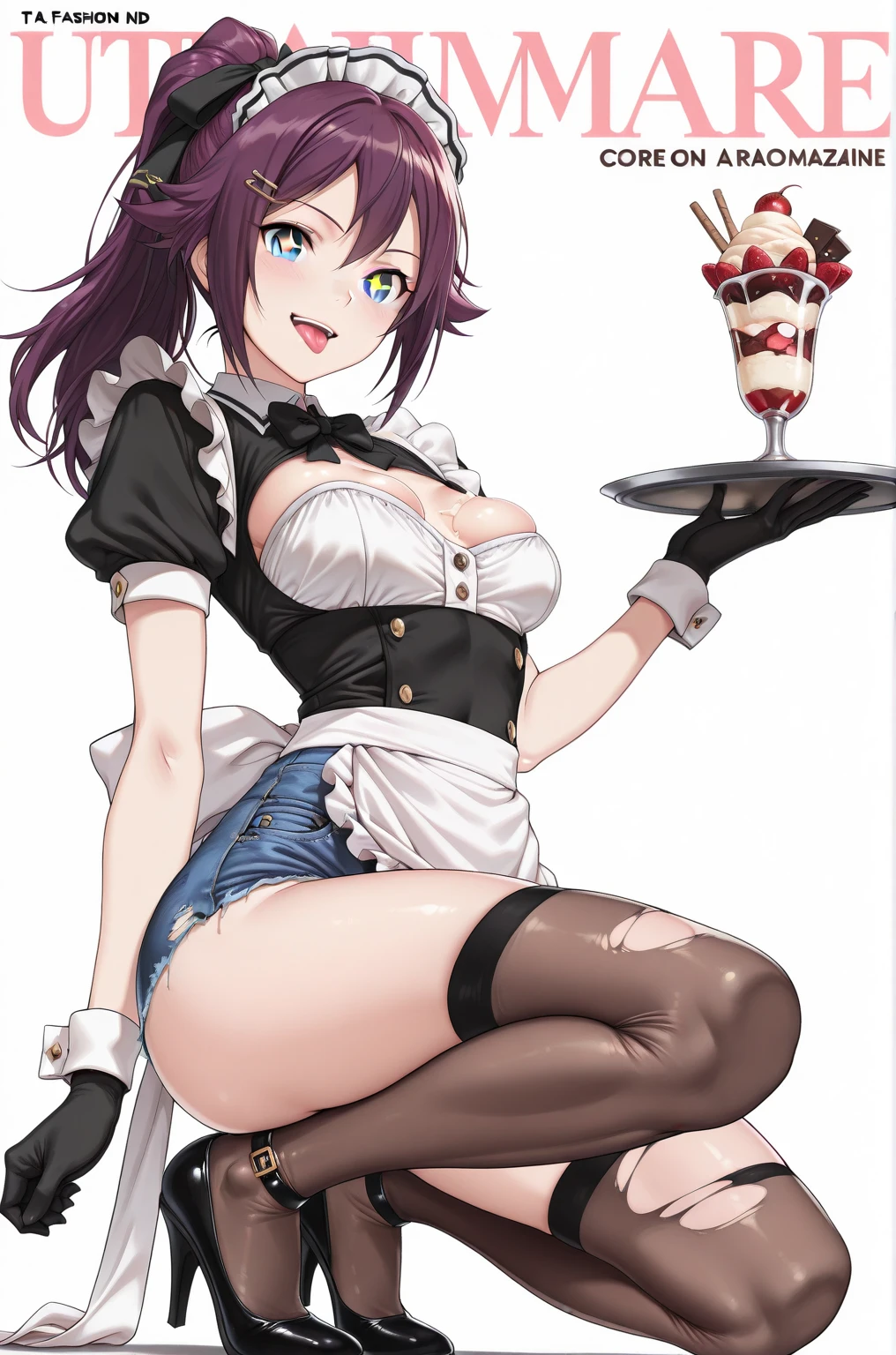 score_9, score_8_up, score_7_up, score_6_up, score_5_up, Arlecchino_\(genshin_impact\), white hair, black hair, black eyes, red pupils, x-shaped pupils
a sexy mature woman sitting on a desk in a sexy pose licking chocolate off her fingers, 1girl, naked apron, from below, knee up, sitting, on table, thigh focus, finger to mouth, holding egg beater, large breasts, zettai ryouiki, lace-trimmed thighhighs, black legwear
