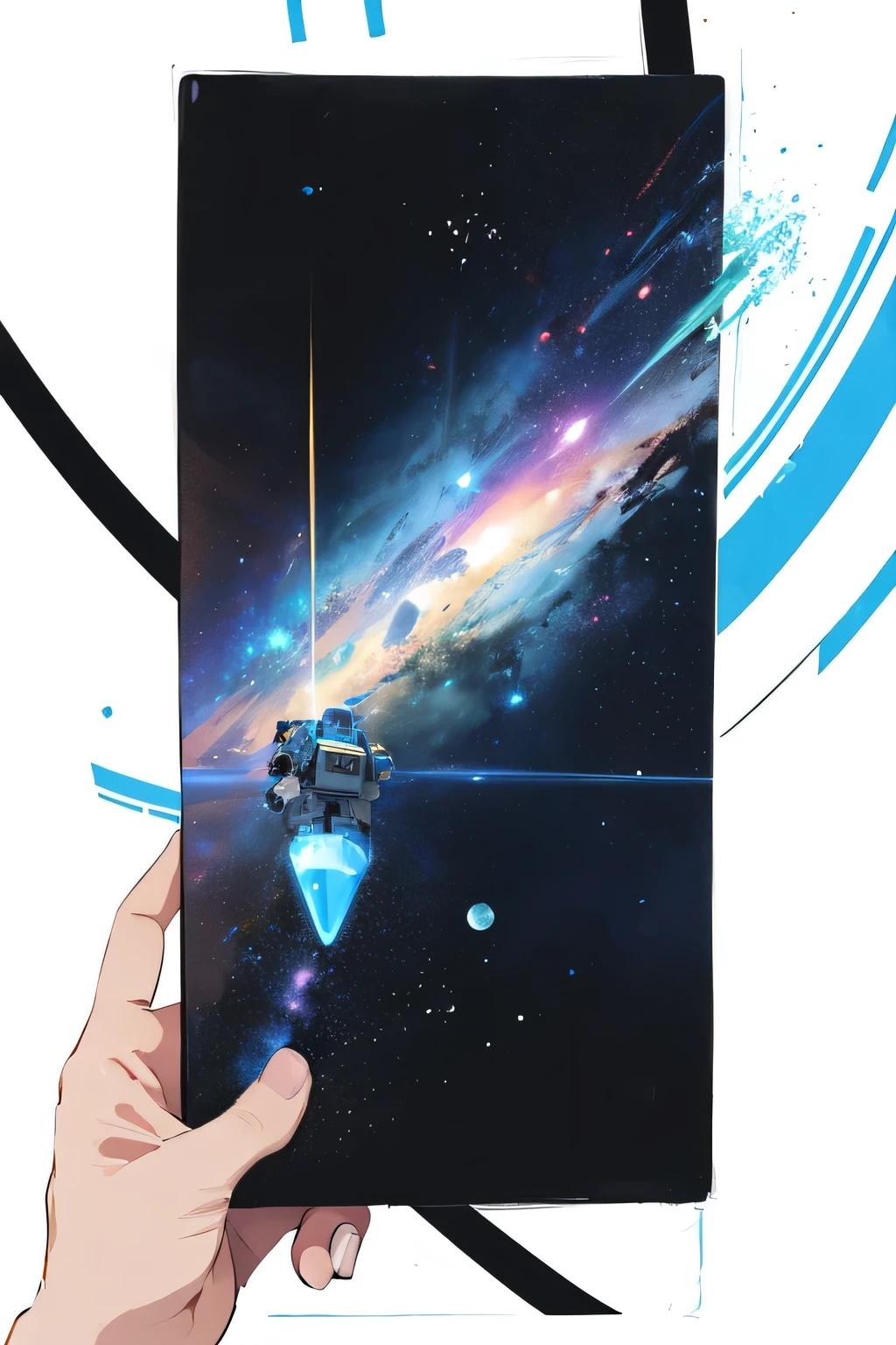spaceship, Captain Future, comet, Extremely detailed and beautiful design, illustrations, masterpiece,best quality, high resolution, 8k, sf, SPACE FANTASY, Extremely beautiful、Skillfully designed , Very Fine and Beautiful Colors , anime girl with short green hair and warm brown eyes up to the shoulder, Sleek , Black and yellow astronaut clothes、Metal patch on the shoulder. the space galaxy is visible in the background Planet, SPACE FANTASY, comet, shot vue iPhone,