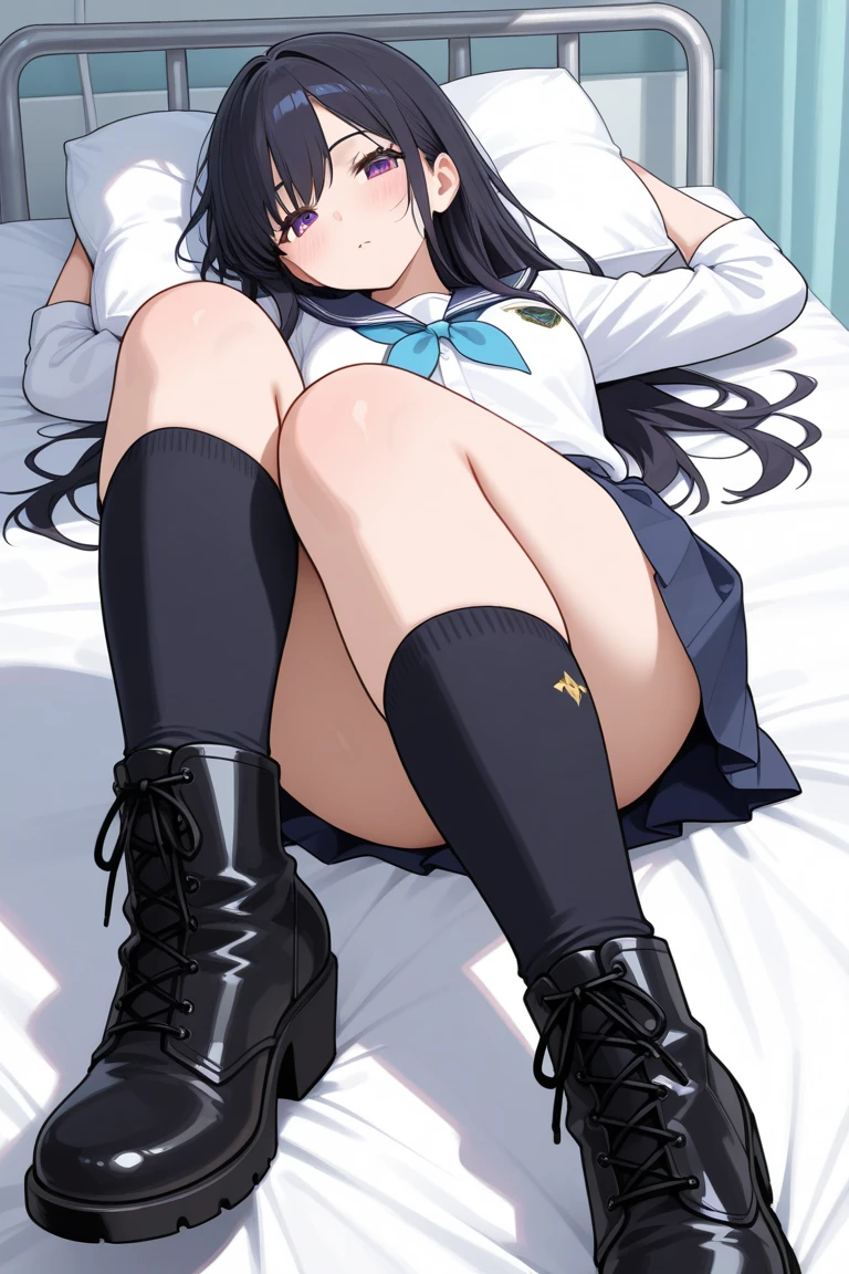cute little、Amazing beautiful girl,female high-school student、 Anime style, 、17 age、on the bed、A dark-haired、Straight hair、Glamour、Colossal tits、de pele branca、wide-open legs、red blush。 Best Quality , Textured skin、 high details, High quality,Semi-long hair、No shoes,I can see the belly button、nudde、fullnude,pubick hair、Black short socks、Pubic area、 hair、Open the crotch,、Tsurime,Anime-style eyes,Anime-style nose,Anime-style mouth、Turn your pubic area towards me、Lots of pubic hair、night lights、pov from down、white shirt、Blue tie、 Gray cardigan,s asleep、Masturbating、I have my mouth wide open.Looks distressed,perspiring、Both eyes are closed、