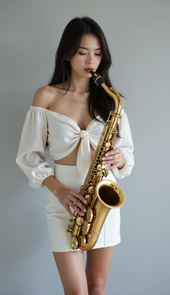 Cream-colored rancher hat, with musical keyboard replacing the entire skirt of the hat, White background