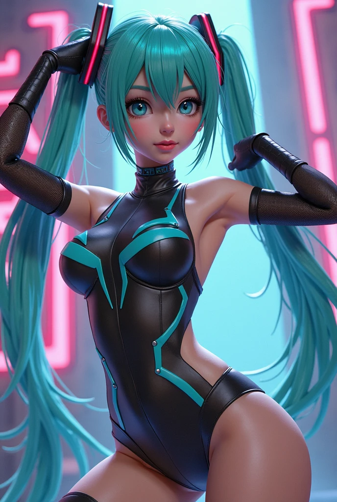 1 garota, coxas grandes, bunda grande, seios grandes, pose sexy, postura sexy, calça comprida, top branco, salto alto, multicolored hair, light blue hair, pink hair, long hair, twin braids, amber eyes, cat ear headphones, makeup, grin, cinematic lighting, high detail, wide shot, UHD, anatomically correct, super detail, high details, high quality, highres, best quality, 8k