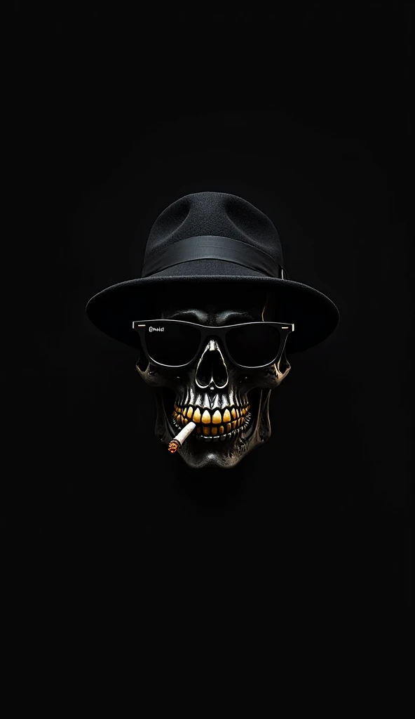 Skull head,Capone hat,cartoon,Red,feather on hat ,black Background ,beard, sunglasses,hair
