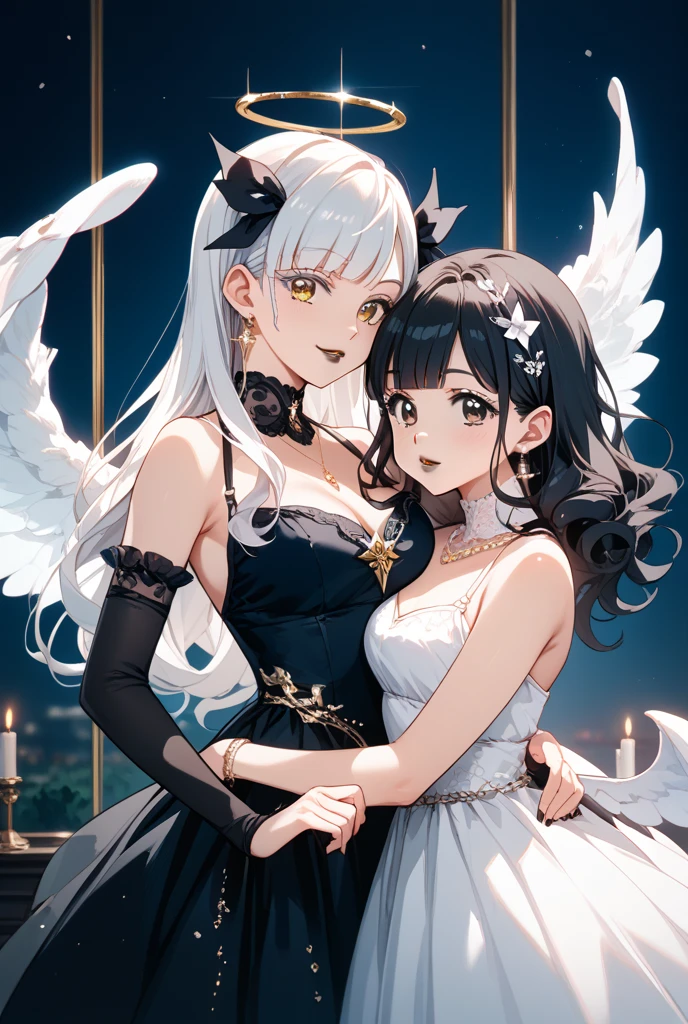 Details、ultra-detailliert、masterpiece、top-quality、Beautiful fece、A detailed eye、 (3 women:1.4)、three harpies、(triplets:1.2)、(Night time)、、(bow ribbon:1.1)、(Two-side-up)neck tie、bra very、耳环、()、Shady face、(dark backgrounds)、malicious smile、Bruises and ugly facial features、Young features、(、long-sleeve、(fluffy sleeves fluffy hair、(Open your mouth and laugh)、、l、Chiquita、Colossal tits、Colossal tits、(Put your hand on your face)、、Ruffled uniforms、hair clips、(Ridicule:1.1)、looking-down、upward looking gaze、respected by women、(upward looking gaze:1.2)、超Colossal tits、(hearts symbol:1.5)、(Mass of heart:1.5)、(Heart Effect:1.5)、(heart mark:1.5)、、(超Colossal tits:1.3)、Colossal tits、(Tattoo of the heart:1.3)、Yodare、、Boob Matching ,Girl Sandwich face sandwich(confused and blushing、teens girl、kawaii faces、kiss marks) hug sandwich face sandwich harem chalk Boob Press harem press He was captured with his face pressed against his chest while being held in his arms.. Angle from which you can see the whole body Depiction from afar Heavenly sky background