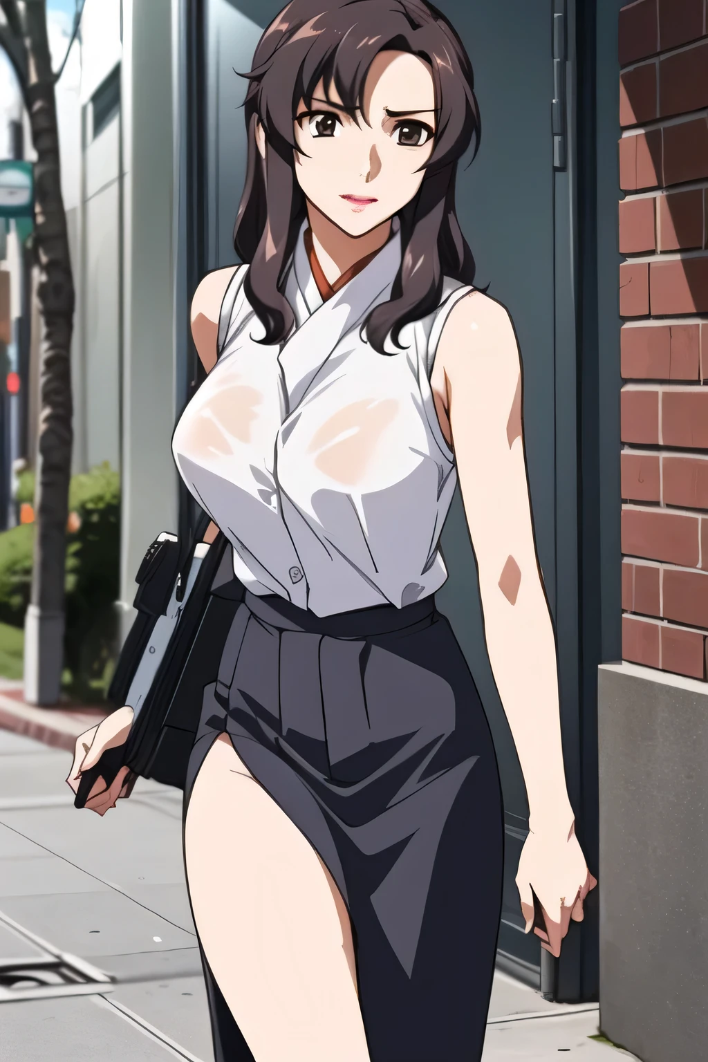 Isabella, 1girl, mature, black hair, purple eyes, brown hair, bangs, one side bangs, standing, masterpiece, best quality, highly detailed, a anime girls in china dress with navel cutout holding a gun
posing for a picture, navel cutout, crop top, china dress, ecchi anime style, evil smile, open mouth,
smile, anime girls, ecchi style, ecchi, digital anime art!!, in anime style, official artwork, (nsfw) not safe
for work, beautiful anime girl, anime style 4 k, pelvic curtain, exposed belly, exposed navel, exposed
midriff, exposed lower belly, holding a gun, chinatown, outdoor,street,road,