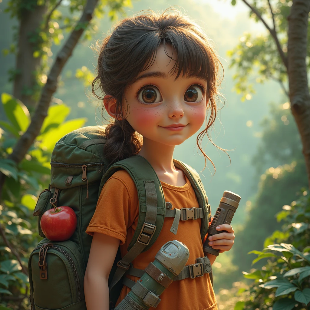 Kid pic girl Maya determinedly preparing for an adventure in the evening light."
