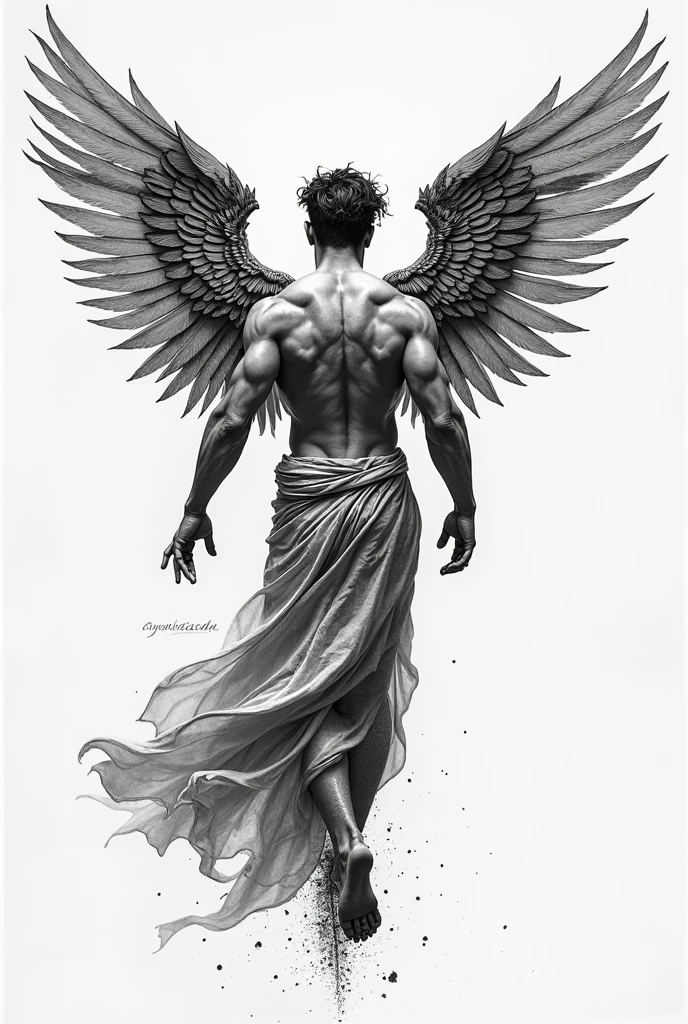 Blackwork style tattoo design, open-winged seraph 