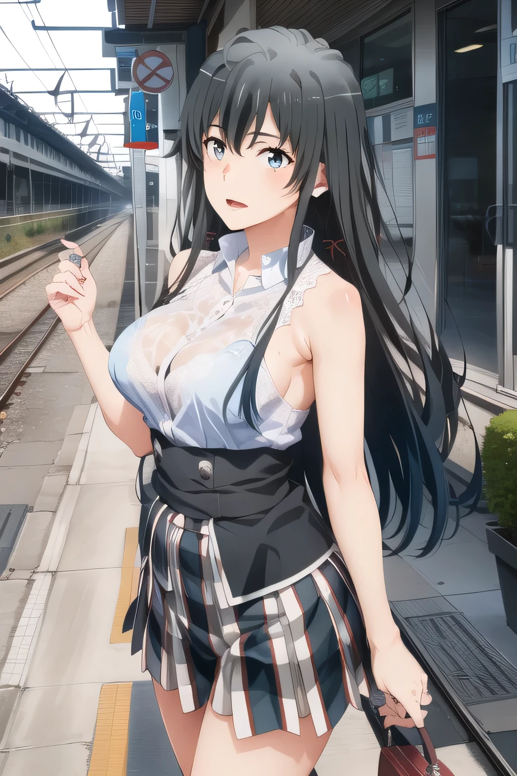 nice smiles,The face is very important,Big BreastsをさらにさらにBig Breastsに描いて下さい,My nipples are pointed、It's see-through when it's wet,nice smilesの20歳の成人女性,Please draw long black hair,Big BreastsをさらにBig Breastsに描いて下さい,Big Breastsでもウエストが細い,nice smiles,Can you draw a woman looking at a train,draw a woman waiting in front of the car in front of you,東京の地下鉄ホームでwaiting for the train女性は描けますか, ,congestion,waiting for the train,fun,Underground railway stations ,The sign hanging on the wall,{{X}},describe her look in more detail,walking alone, city tour ,,(((I'm wearing casual tourist-style clothes))), I have a SLR camera ,(Let's draw a more delicate look),(sleeveless wool sweater),( Pleated Legs,white panties),(That work is enough for one person {X} Can you draw the perfect balance to curb destruction)、 That's enough,frown。unless the job requires it。 {X}、 , An attractive 40-year-old woman takes off her uniform、jump off, big black wavy hair, , Big Breasts, thin waist , , ,Faces are very important,