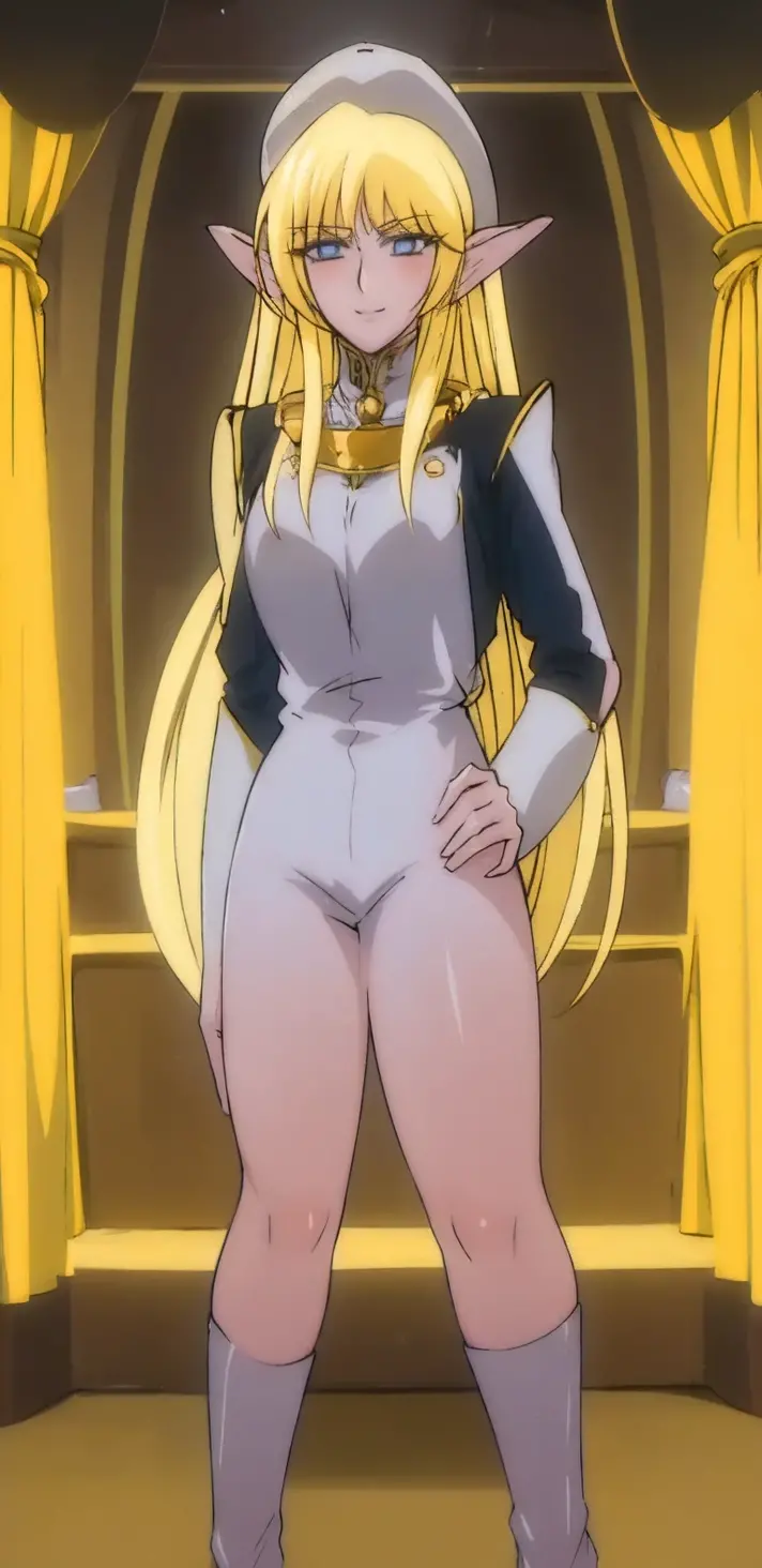 score_9, score_8_up, source_アニメ,Kaoruko Tenkawa, long hair, blue eyes, blonde hair, bow, hair bow, yellow bow,Micro Bikini,1girl,shiny skin,latex,white background,Erect nipples,Reverse Bunny Suit,High heels,shiny skin,Pussy juice,Estrus,Used condom belt,Fallen into evil,empty eye