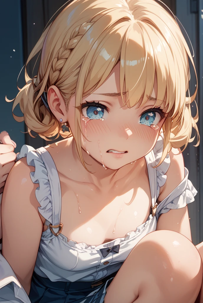 (Lots of heart marks:1.5)、(Very small girl having sex:1.3)、(Girl riding perfectly on guy:1.3)、(eyes half closed:1.4)、(smile:1.3)、(Big tears:1.8)、(Drooling from the mouth:1.2)、(The body shakes violently:1.5)、vagina、8k resolution、 masterpiece、((highest quality))、Anatomically correct、(The whole body is wet with semen:1.3)、(Long chain collar)、(Sticking out tongue)、(Flower Hair Ornaments)、(Large amounts of fluid)、(High School Uniform:1.3)、(Blue hat)、((Hasselblad Photos))、[:(Detailed face:1.2):0.2]、(bed scene)、(Tie your arms behind your head:1.6)