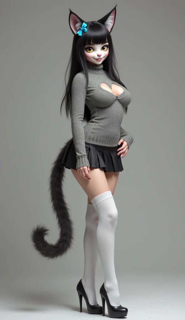 (((character is grayscale))), character reference sheet styled image with 1 consistent same character, center front/side/rear separate views of the same single character broken up into 3 panels of the image like a 360 degree view for a character, same single character in every panel, (((all the same single character))), smaller waist, fuller thighs, wider hips, round full butt, smaller torso, more narrow torso, a bit thinner body, thin but soft body, narrower body, thinner/slimmer calves, humanoid, 5 foot 4 inches tall, nude, (((all black body))), solid black body, no fur pattern or multiple colors, (((black fur))), (((black body))), (((black inner body))), (((solo))), 1 character only, single character subject, female, hair, fullbody view, full body picture head to toe, (((detailed eyes))), silver iris, apartment, golden hour, plants, (((by bebebebebe))), by buta99, by pgm300, by kishibe, by suurin 2, by sindoll, by secretly saucy, by ANUKI_ex, (((dark grey hair))), (((wavy hair))), (((no fur pattern))), (((all black body))), (((black body))), feline, black cat, fluffy cat ears with white tufts of fur on the tips, glasses (((dark grey eyes))), open mouth, grey mouth, front view facing camera, humanoid, (((messy hair))), short hair, messy ponytail, (((white freckles on her thighs back and arms))), (((white freckles))), no fluids, (((zzzz-cup size breasts))), (((very large heavy swollen breasts))), (((inverted nipples))), puffy nipples, squishy nipples, squishy breasts, overfilling swollen breasts, (((gigantomastia))), macromastia, breast hypertrophy, (((black breasts))), (((black chest))), (((white nipples))) (((nipples and areoles are white))), innie vagina, long soft looking feline tail, subtly digitigrade