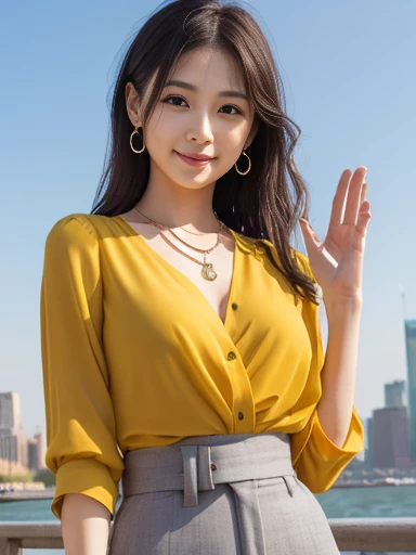masutepiece, Best Quality, Photorealsitic, Ultra-detailed, finely detail, hight resolution, 8k wallpaper, Professional, 8k wallpaper, ​masterpiece, top-quality, Fine skin details, Sharp in focus, Cinematic lighting, 鎖骨, Soft lighting, Dynamic Angle, Yellow-orange clothes, A slender, small tits, full body Esbian