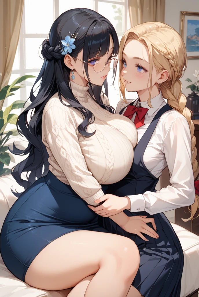 Elsa from frozen with teacher clothes kissing her son at a school. Elsa with big breasts