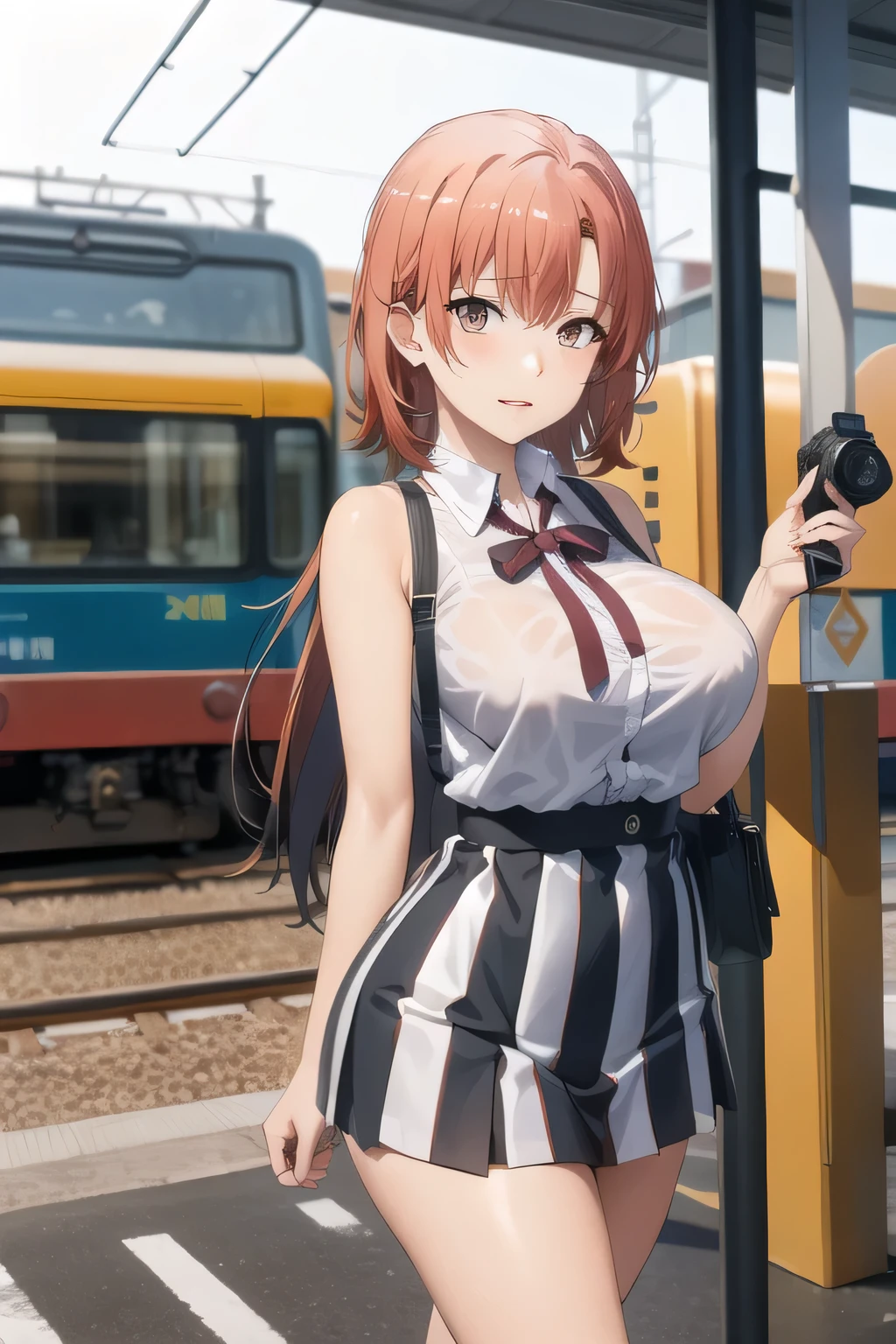 Big BreastsをさらにさらにBig Breastsに描いて下さい,My nipples are pointed、It's see-through when it's wet,nice smilesの20歳の成人女性,Please draw long black hair,Big BreastsをさらにBig Breastsに描いて下さい,Big Breastsでもウエストが細い,nice smiles,Can you draw a woman looking at a train,draw a woman waiting in front of the car in front of you,東京の地下鉄ホームでwaiting for the train女性は描けますか, ,congestion,waiting for the train,fun,Underground railway stations ,The sign hanging on the wall,{{X}},describe her look in more detail,walking alone, city tour ,,(((I'm wearing casual tourist-style clothes))), I have a SLR camera ,(Let's draw a more delicate look),(sleeveless wool sweater),( Pleated Legs,white panties),(That work is enough for one person {X} Can you draw the perfect balance to curb destruction)、 That's enough,frown。unless the job requires it。 {X}、 , An attractive 40-year-old woman takes off her uniform、jump off, big black wavy hair, , Big Breasts, thin waist , , ,Faces are very important,
