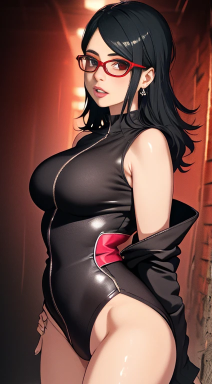 an woman with the bearing of a madame in a velvet dress , with black eyes ,Gothic,big breasts , earrings , sharp jawline