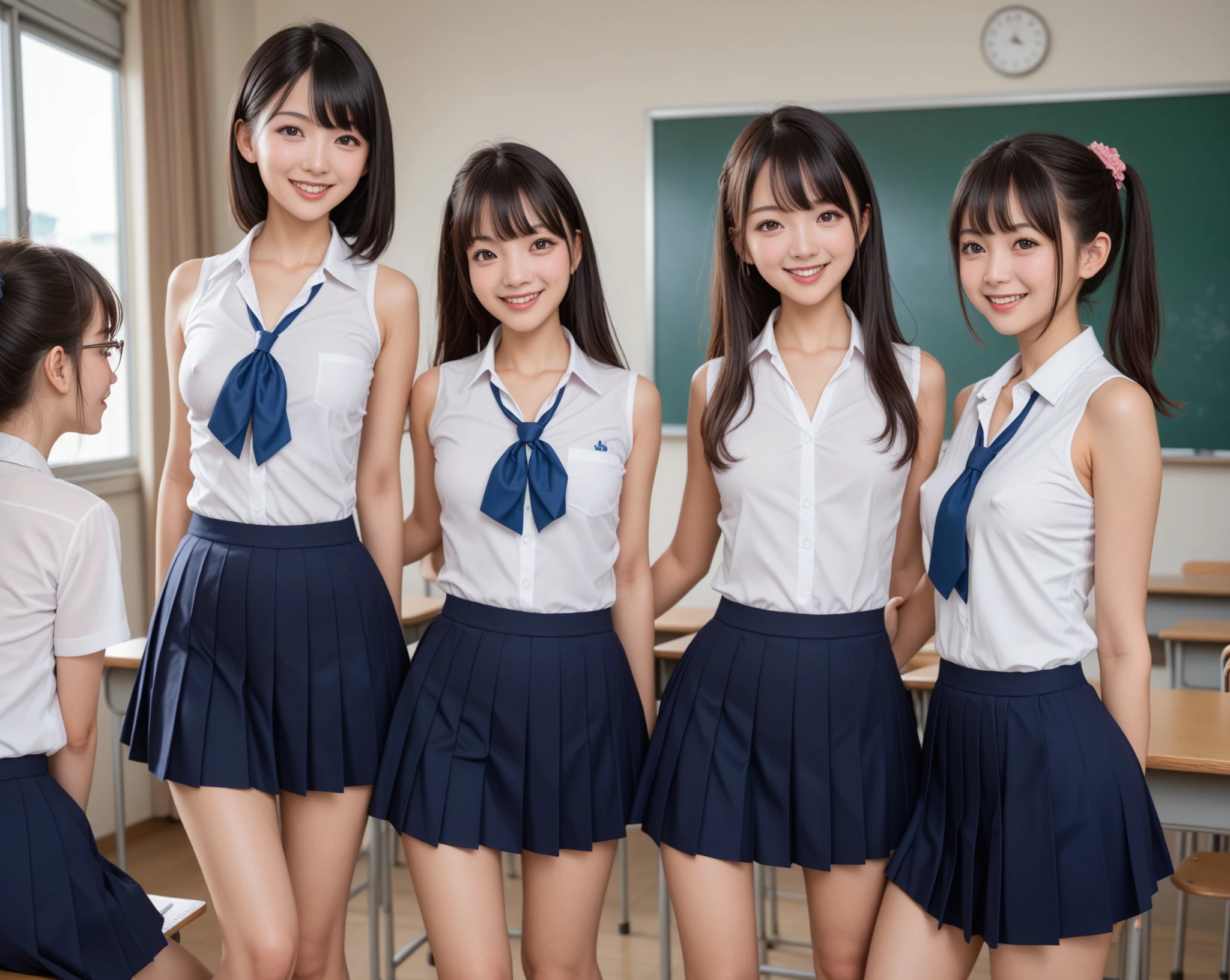 Beautiful girls lined up Japanese school classroom blackboard naked Beautiful Face Beauty