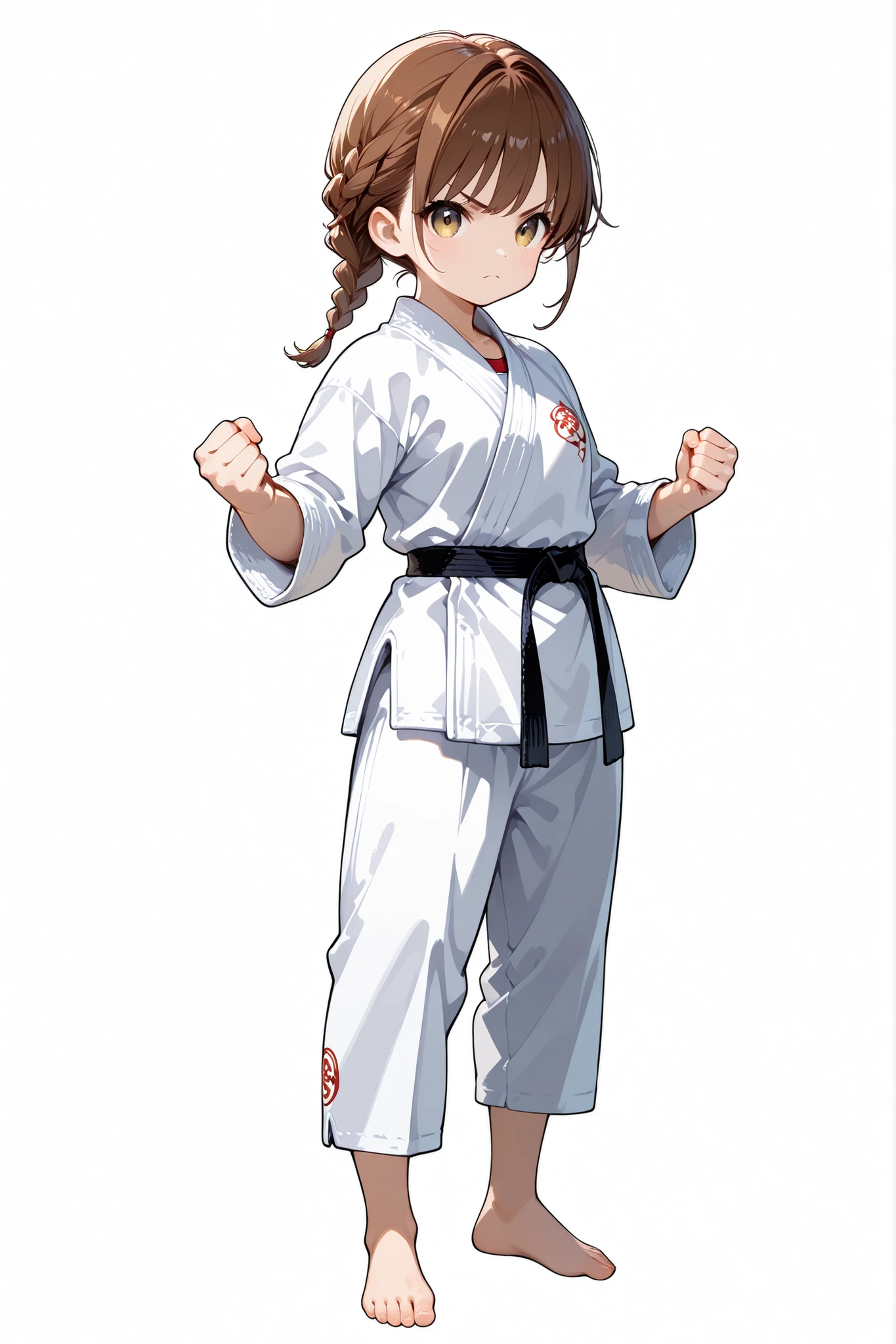 kendo outfit, martial arts,dougi, black belt, sexy, sweat 1girl, bun hair, , brown hair ,,white background ,full body,bottomless