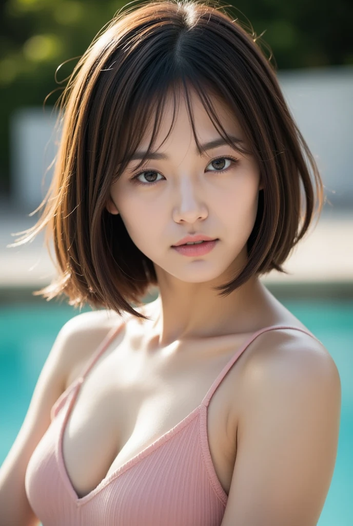 Overall image、hot pants、topless、Bob Hair、young、female