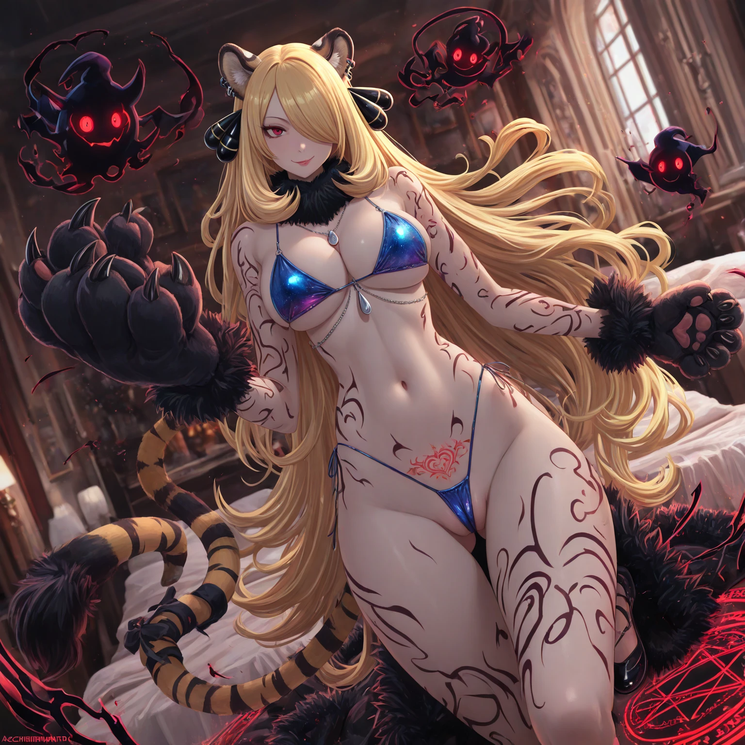 score_9, score_8_up, score_7_up, score_6_up, score_5_up, score_4_up, ((((solo pussy masturbating orgasm)))), female anthro snow leopard,  babydoll_pajamas , lusty, fluffy body, long blond hair, black eyes, (thick thighs:1.5)((( offering the breasts)))  (fit_body) ( she is lying down on the bed) (barely_visible_booba) , giant breasts, 