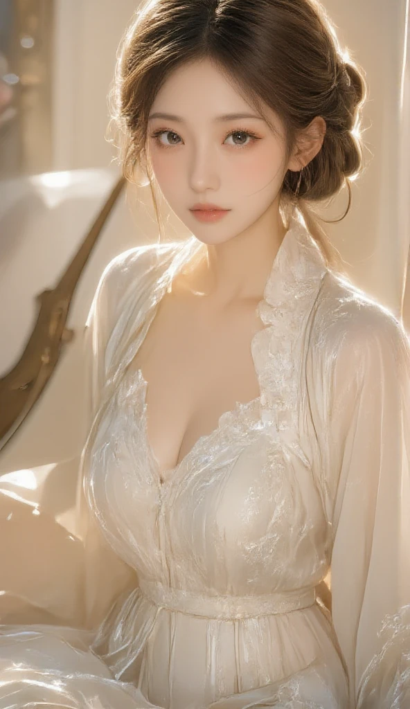 a milf wearing a white kimono, black lingerie, beautiful detailed eyes,beautiful detailed lips,extremely detailed eyes and face,longeyelashes,mature woman,sensual pose,full body shooting,seductive,high quality,photorealistic,dramatic lighting,cinematic,vivid colors,chiaroscuro,moody atmosphere,dark and light contrast,dramatic shadows