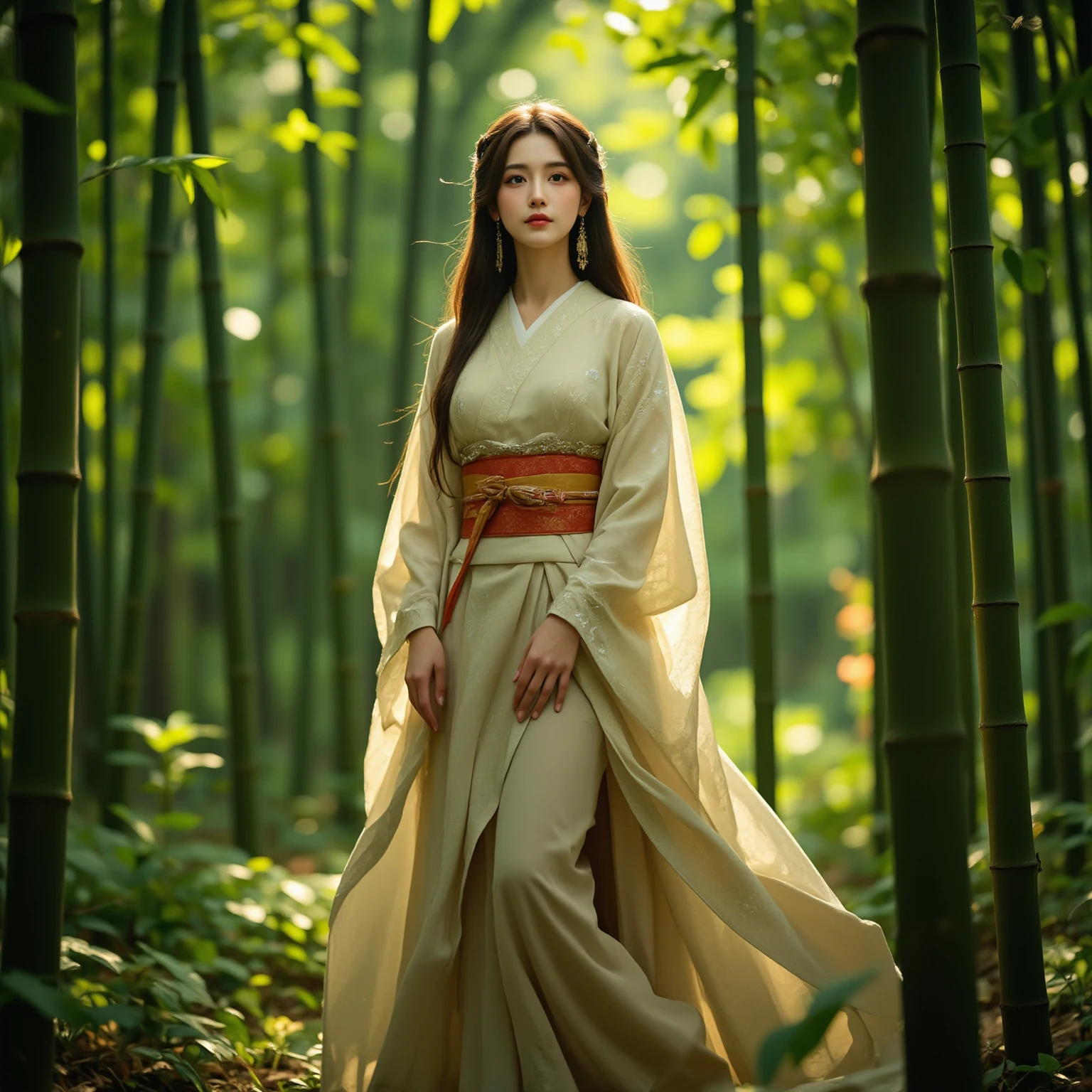 masterpiece, чрезвычайно подробные обои CG Unity 8k, 1 girl, Beautiful, realistic, blur, blurred background, blurred foreground, bamboo forest, depth of field, earrings, Jewelry, nose, realistic, One, Hanfu, the holding was a paper umbrella, rain, pussy squirt,