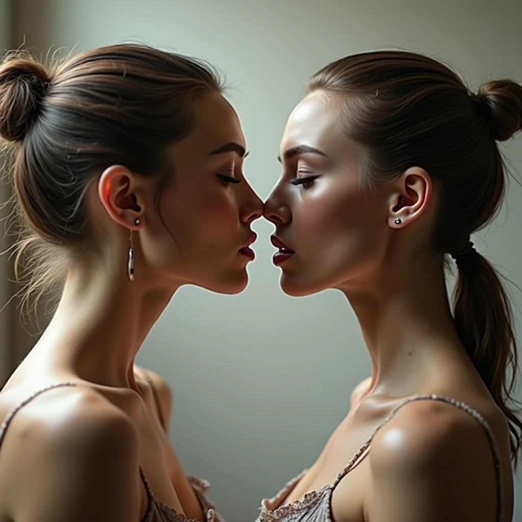 (masterpiece, highest quality, highest quality), (((Perfect body))),profile,Shaggy Hair,Middle Hair,Hair Bun,Light blue and red hair,Lace camisole,beautifully,Mysterious:1.2, (One Girl:1.3), Very detailed, Mature Woman,A kind smile, (Mouth closed), (highest qualityのmasterpiece:1.2) Delicate illustrations, Most detailed,Upper body portrait, (White background:1.3), (Shiny skin), (Many colors:1.4), ,(Earrings),((necklace)),