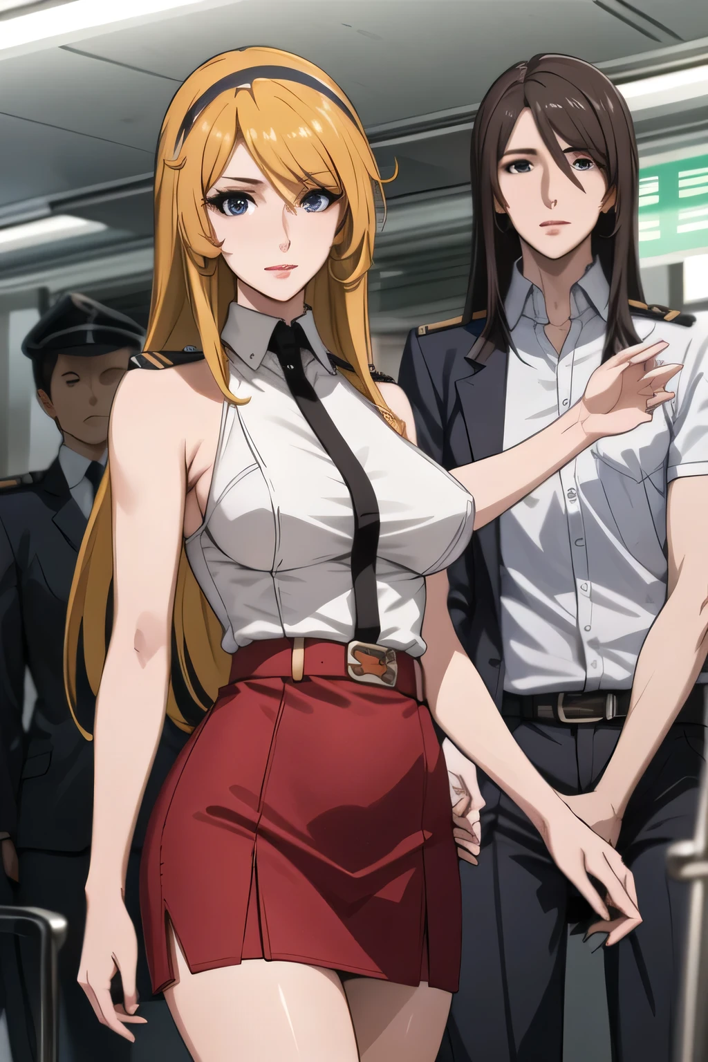 Can you draw a red bean colored military uniform,miniskirt,nice smiles,Faces are very important,Brown Straight Long Hair,Big BreastsをさらにBig Breastsに描いて下さい,miniskirt,Yellow hair band on the head,,nice smiles,Can you draw a woman looking at a train,draw a woman waiting in front of the car in front of you,東京の地下鉄ホームでwaiting for the train女性は描けますか, ,congestion,waiting for the train,fun,Underground railway stations ,The sign hanging on the wall,{{X}},describe her look in more detail,walking alone, city tour ,,(((I'm wearing casual clothes inspired by a tourist))), I have a SLR camera ,(Let's draw a more delicate look),(sleeveless wool sweater),( Pleated Legs,white panties),(That work is enough for one person {X} can you draw the perfect balance to curb destruction)、 That's enough,frown。unless the job requires it。 {X}、 , An attractive 40-year-old woman takes off her uniform and jumps off, big black wavy hair, , Big Breasts, thin waist , , ,Faces are very important,