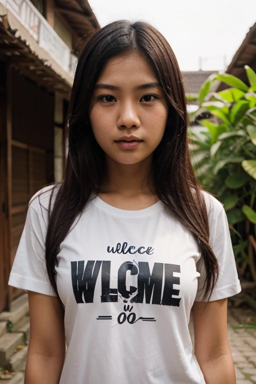 Female, slim, Thai, Mature, 60 years old, wet black hair, glowing blue eyes, realistic hands, realistic, masterpiece, high detailed, 4K, standing, garden, raining, high detailed, smile, redt-shirt, jeansshorts