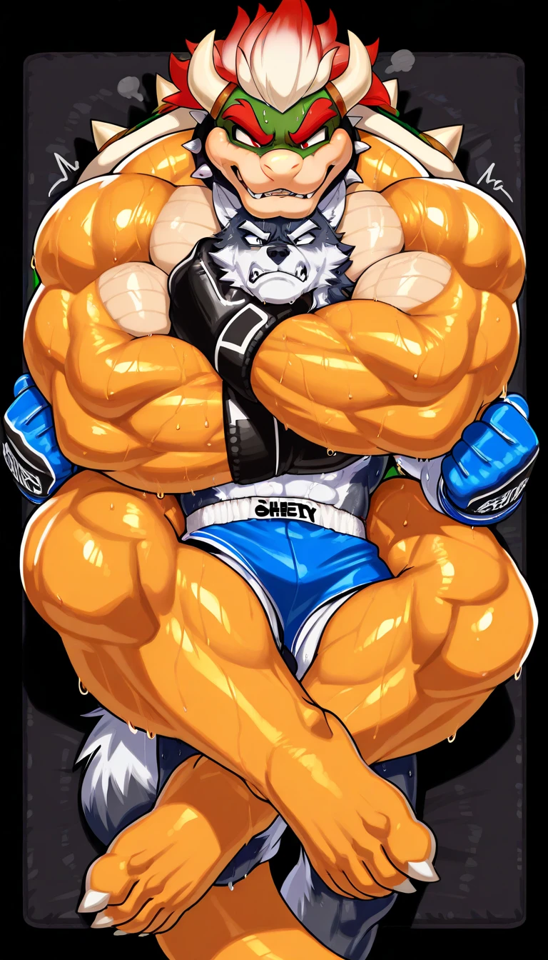 Scribble Samoyed face,Humanity(dog),(black sexy panties:1.3),Chubby,(Brown eyebrows:1.1),(Perfect eyes),White fur,(artist:Takemoto Arashi),Basement background,Wolf Tail,(Topless:1.3),(Tentacles wrapped around the whole body:1.3),light pink nipples。