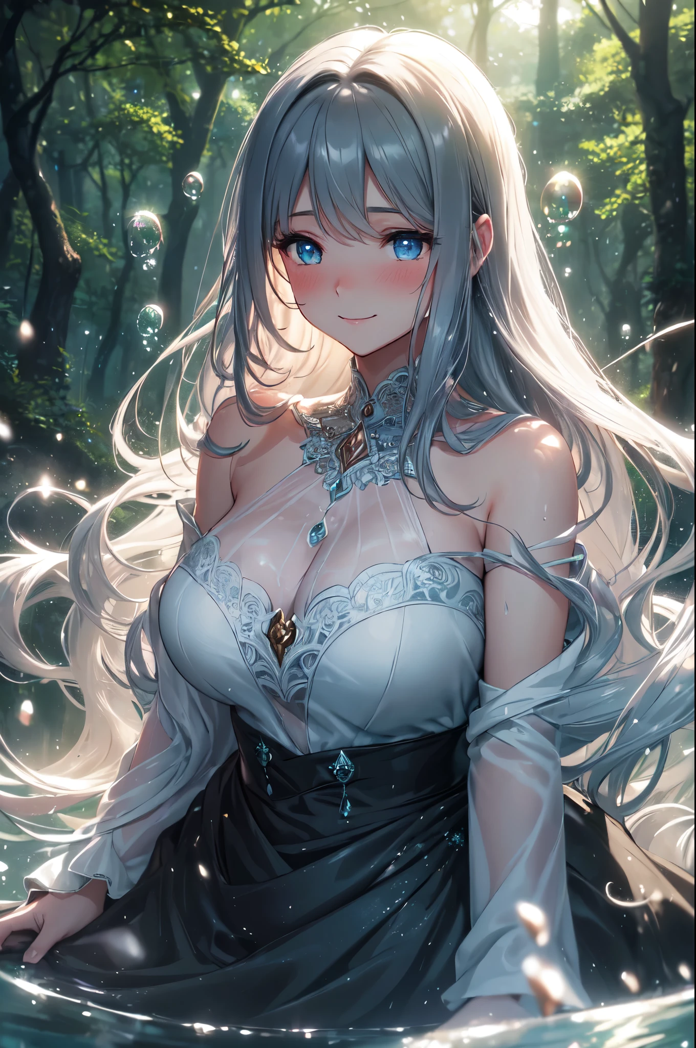 (Landscape photo, with a woman in the bottom right of photo:1.5, in white garden:1.5), Masterpiece, best quality, (very detailed CG unity 8k wallpaper), (best quality), High definition RAW color art, Animation,sculptures, (black Marble Skin), (((Ultra detailed elegant))), Magical atmosphere, Detailed skin, Texture,(Intricately detailed, Fine detail, ultra-detail art), depth of fields, Bokeh, Silky Touch, Hyper Detail, beautiful eyes, elegant face, (lying on floor, upper body focus), sparkle background, enormous breast:1.3, (silver hair), pure white, pose, muscle, embarrassing face, rose, light