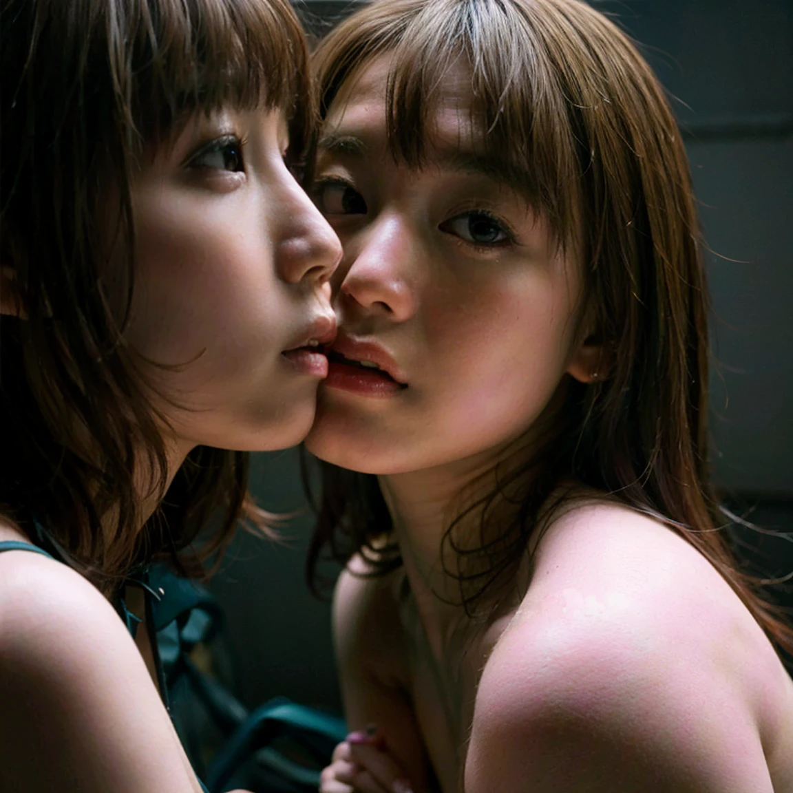 (8K、top-quality、​masterpiece:1.2)、(reallistic、Photorealsitic:1.2)（Inside a tent at a campsite）（lanthanum）（Underwear）Kiss Face,sad Facial expression,embarassed expression,Alafed Girl, chiho, iwakura lain, closeup Iwakura Lain, With short hair, Shiori Teshirogi, Kotegawa Yui, hime-cut, She is , sui ishida with black hair, lain iwakura, girl cute-fine-face, Clear pubic contours,(Small breasts), hight resolution, ighly detailed, top-quality, [​masterpiece:1.6],, ighly detailed, nffsw, finely detail, top-quality, , Cinematographic lighting, 1girl in、17 age、Cute Japan Girls、perfect body type、, cute droopy eyes beautiful big eyes、Transcendent beauty　top-quality、​masterpiece、majicMIX Real、(Raw photography:1.2)、(Photorealsitic:1.4)、Negative Prompt