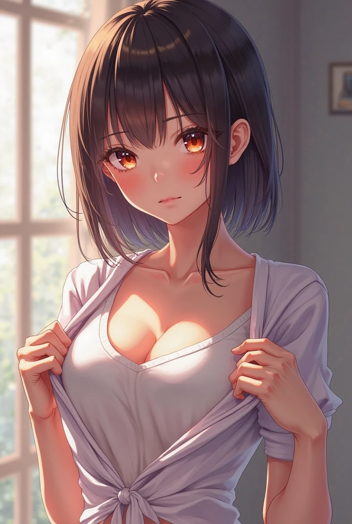 Female 1, many many, big breasts, see through white t-shirt, 4K , big ass, (Naked), dirty face, focus on pussy , sexy pose, naked, pusy swow, anime style,