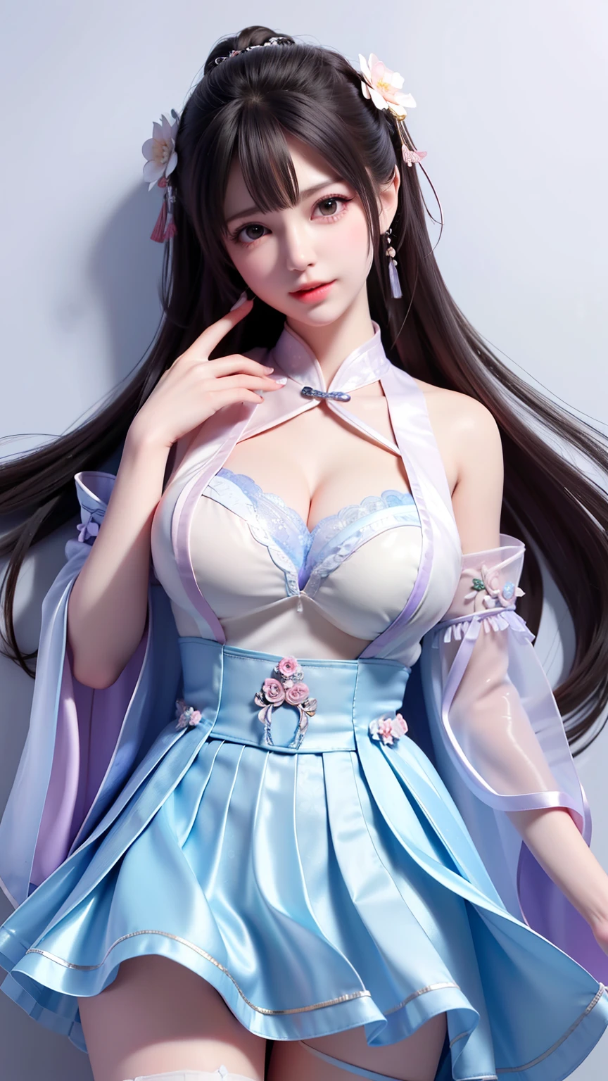 a Princess 10 years old cute Hanfu dynasty open V-chested clothes royal, All Photos, Wet body in thin silk fabric, Thin silk lace petticoat, (Huge ,Cleavage),petticoat, white pink, green ,highest quality,masterpiece,Ultra-high resolution,(realism:1.4),RAW Photos,(Real skin texture:1.3),(Film Grain:1.3),(Selfie angle),1 Giant breasts,Beautiful eyes and facial detailasterpiece,The best quality at its best,Exposing thighs and breastore exposed breasts, Detailed Hair,Looking down and towards the camera,Short Dress Princess Eyes,Super big eyes,Detailed face,Sparkling Eyes, Pink Dress (Garden,Palace of the Moon,), short dress skirt, in lace petticoat flower