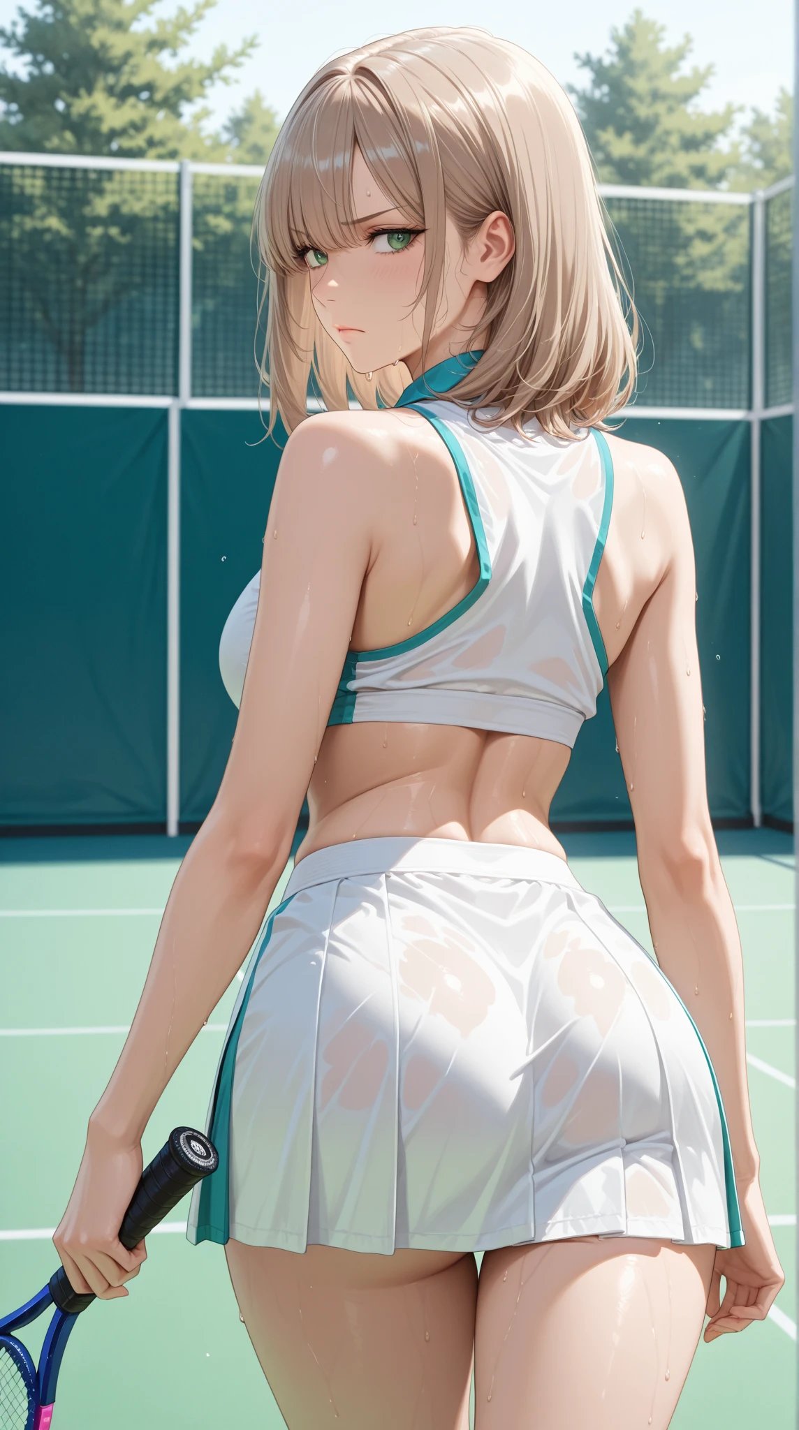 High school students　エロ　small tits　white  hair　bob　Naked　Being on the tennis court　Beautuful Women　tall　Constriction　Giving a　Have sex　　Wearing tennis wear　Sweating　teats　Show your butt　Flipping up a skirt