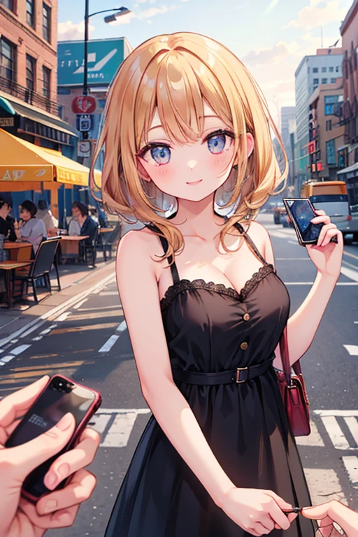 Please draw what you like.8k,Multiple girls、friend、selfie、iPhone camera mode、Images from a girl's point of view、the background is New York、Cleavage、masterpiece、Highest Quality、smile