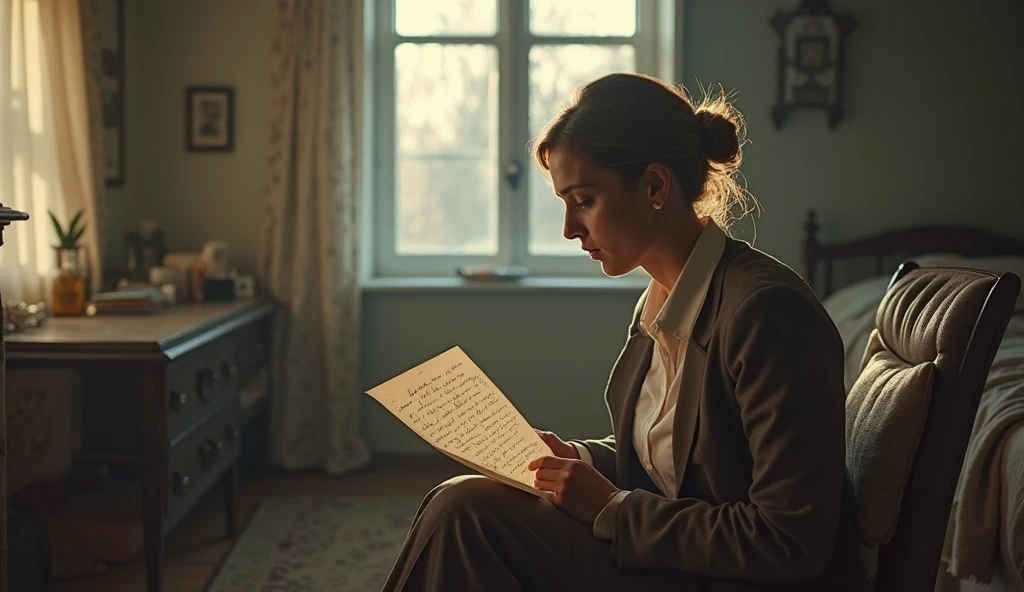 Young Rosa Luxemburg, realist, writing letters, with her back