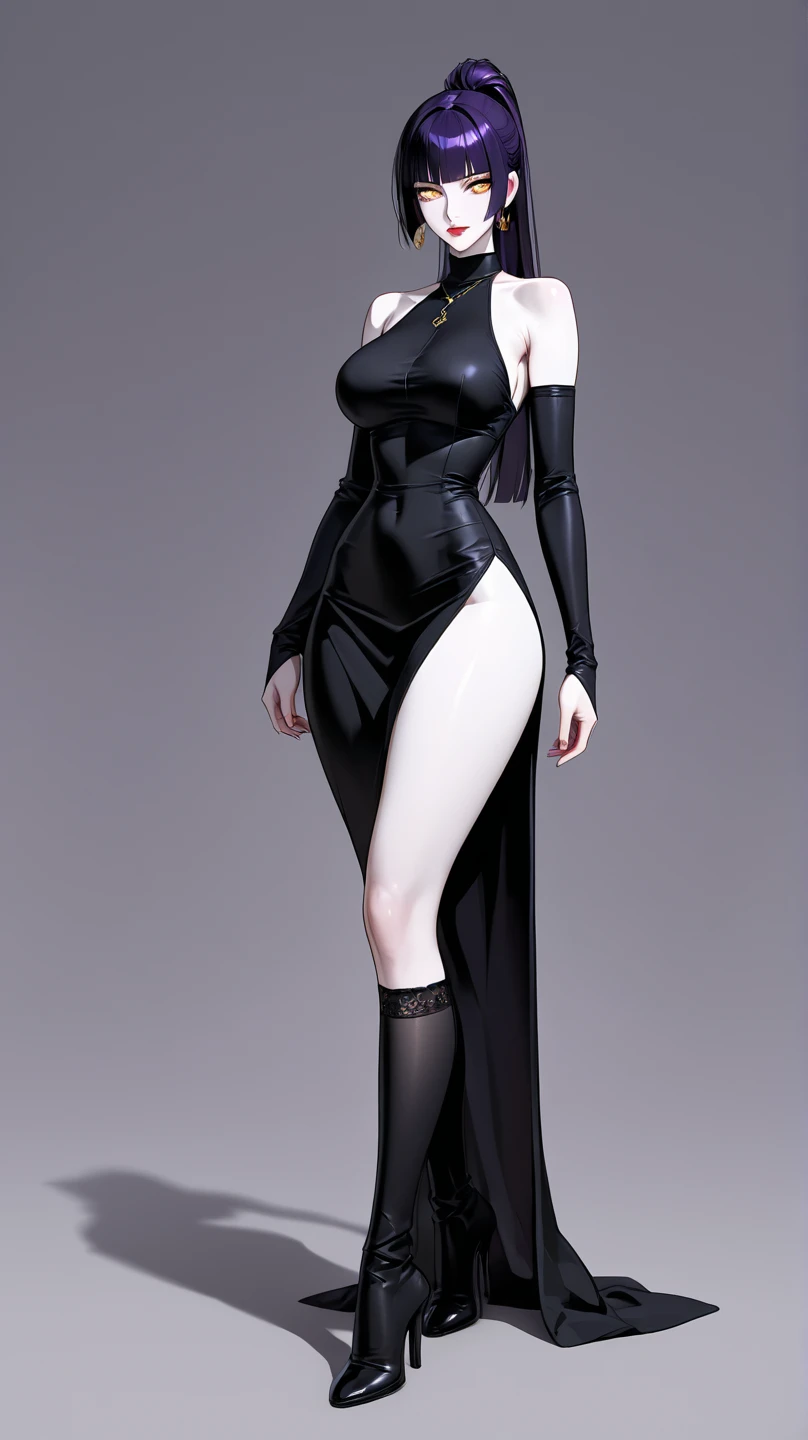 Masters of Animation, A perfect masterpiece, On a snow-white background、Cool outfits, Sexy and modern clothing、Sexy mature modern woman standing, Flowing silver hair, Twin tails，Full Body Stand Posture, Thin legs, Large Breasts, Detailed facial details, Natural and beautiful standing posture, Crisp and realistic body detail,(NSFW:0.9)