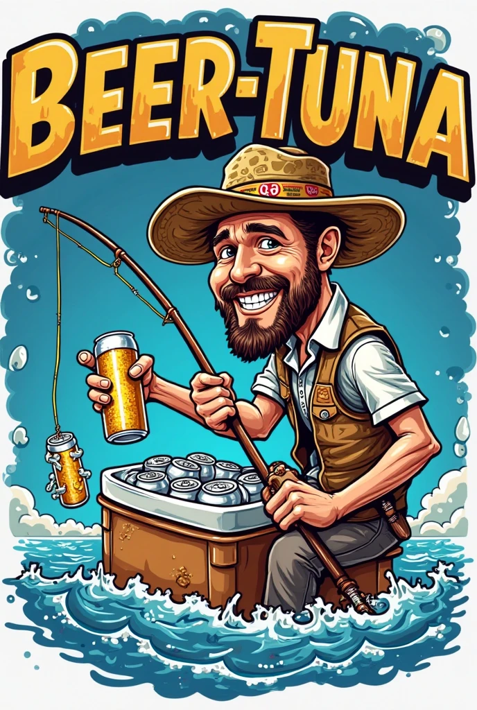 Rat fun have a alchohol beer on right arm and he is in the boat and island , clothes and shade on her eye ,the style of this design is cartoon or vector art zoom out