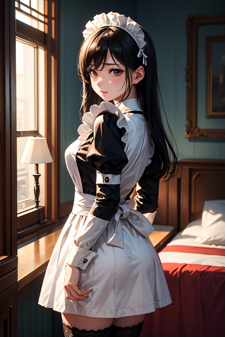 (masterpiece, best quality), 1girl, beautiful face, <lora:victorian_maid-1.0:1> maid, raffinate