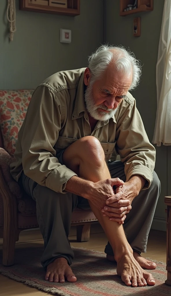 1 elegant old Vietnamese man holding his painful knee