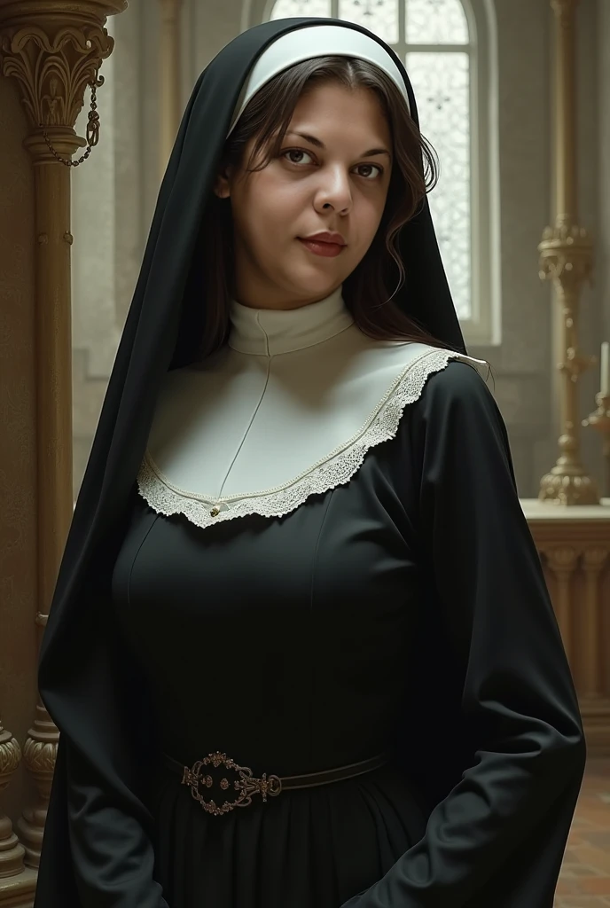 cinematic film still larkinlove as a nun <lora:larkinlove:1> . shallow depth of field, vignette, highly detailed, high budget, bokeh, cinemascope, moody, epic, gorgeous, film grain, grainy