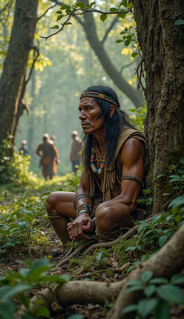 Cannibal indigenous man in a forest