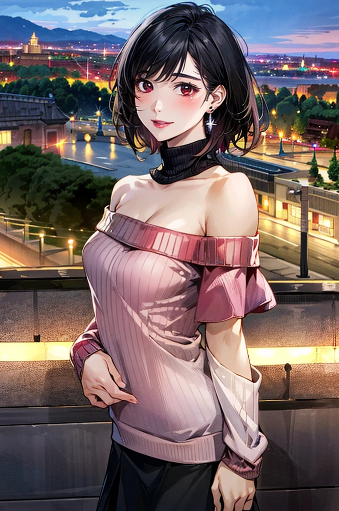 (masterpiece:1.3, Highest quality, Ultra-high resolution, Super detailed), (Realistic, photoRealistic:1.4), Beautiful illustrations, Perfect lighting, colorful, Depth of written boundary,
Beautiful detailed hair, Beautifully detailed face, Beautiful fine details, Beautiful clavicle, Beautiful body, 美しいLarge Breasts, Beautiful thighs, Beautiful feet, Beautiful fingers,
View Viewer、Front view:0.6, Beauty1人, Japanese, Beauty、30 years old, Perfect Face, (Perfect Anatomy, Anatomically correct), Cute and symmetrical face, Baby Face, , Shiny skin,
(Bordeaux color:1.3, Knit dress:1.4)
(Black Hair, Medium straight:1.4), Dark brown eyes, Large Breasts, Slim body,
necklace, Small earrings:1.1,
(Beautiful views), (night), (city, cityscape in the distance), Sitting on a bench, A soft smile、(Smile, Lips parted),