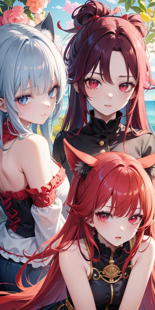 Group anime horned demon girls in cyber swim suits
