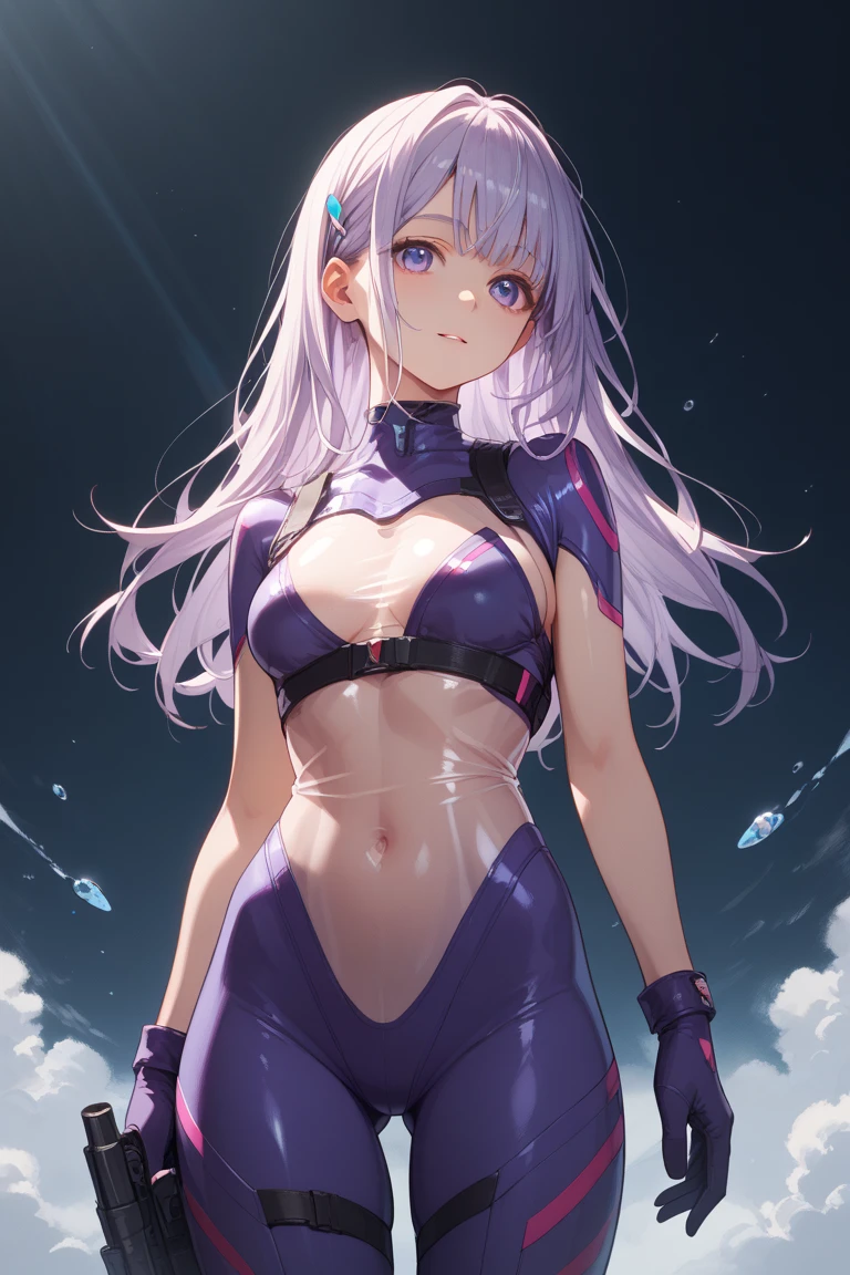 (masterpiece、top-quality、realisitic)、 1girl in, Background with,spaceships、Slim body、small ass、Crouch Pose、Point your body at the camera、Tight suit、((Beige costume))、Big Hole Bodysuit、(Transparent suit)、Sheer skin、Genital depiction、Attacked