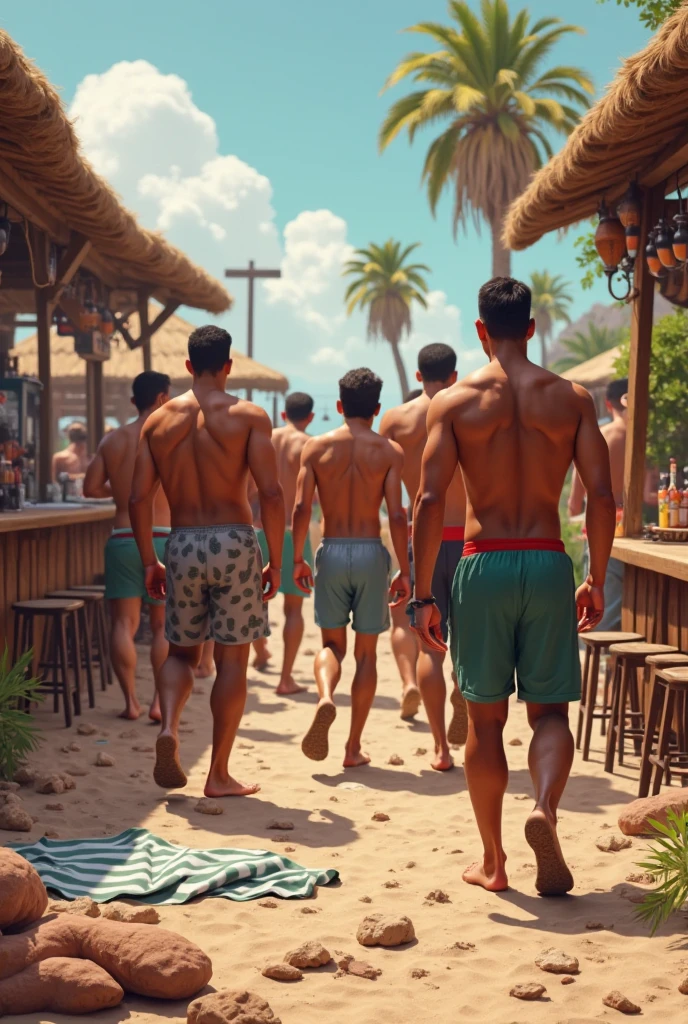 Create Neymar and Cristiano Ronaldo and Messi swimming in Arabia