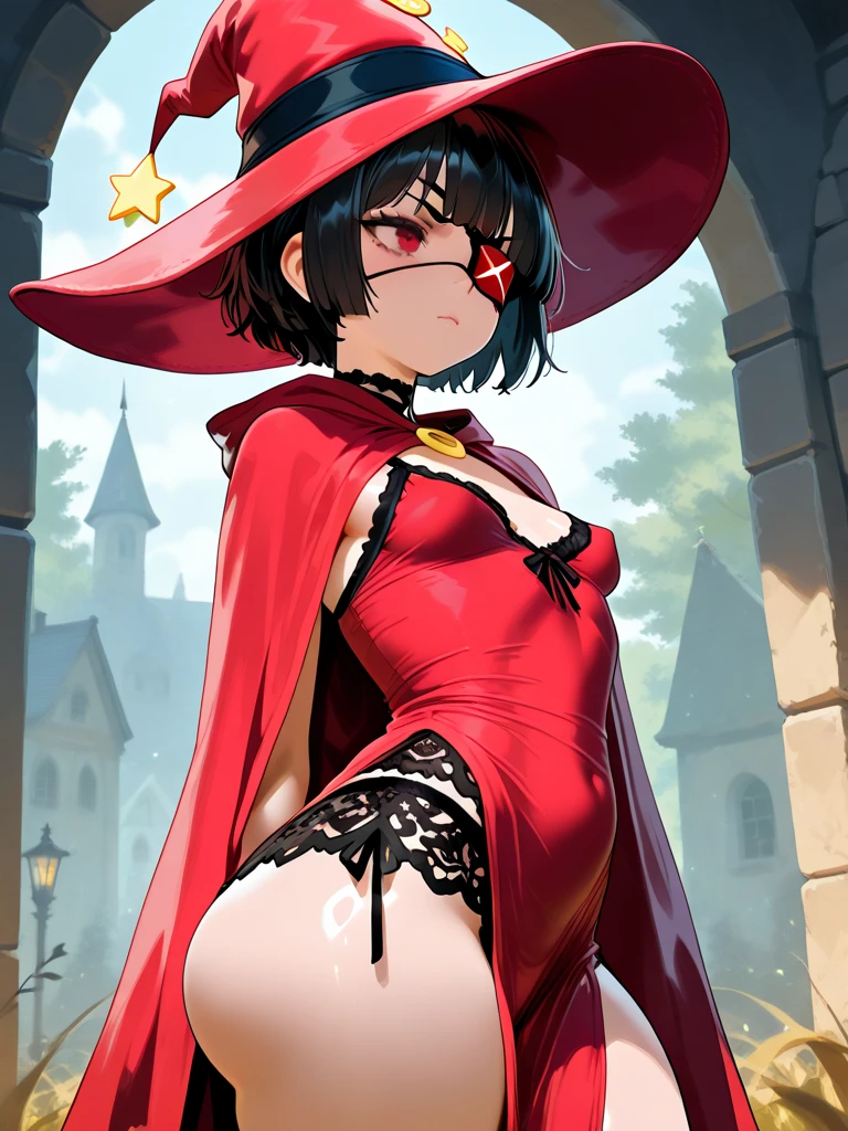Highest quality、High resolution、masterpiece、((midnight sky、forest、cave))、((夜のforest、Late Night、forest、Wizard、Get your hands down、Landing on the elbow、witch、Witch Hat、Magic wand、Cape、On all fours、Cleavage:1.2、Overlooking、Short Hair))、Embarrassing、(((bukkake:1.5、cum on face、com on body)))、hair volume down,Are thin、Cleavage、nsfw,((spoken heart,cum on face:1.2、cum on body:1.2))、slim body,Slender、sad、very short hair:1.2、((Thin thighs、Thin legs、cum on body,Bukkake、facial))、、Zoom in、Zoom in、boyish:1.5、Black Hair、Red eyes、Embarrassed、(from above:1.3)、Steam throughout:1.3、((crying、、saliva:1.2))、(pain、Frowning)、((とてもboyish:1.2)、Very small breasts)、(Lolita、younger sister)、Straight Hair:1.3、15 years old、((Angry:1.3、Glare:1.3、))、small breasts:1.2、nsfw